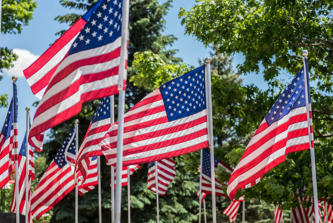 american flags waving