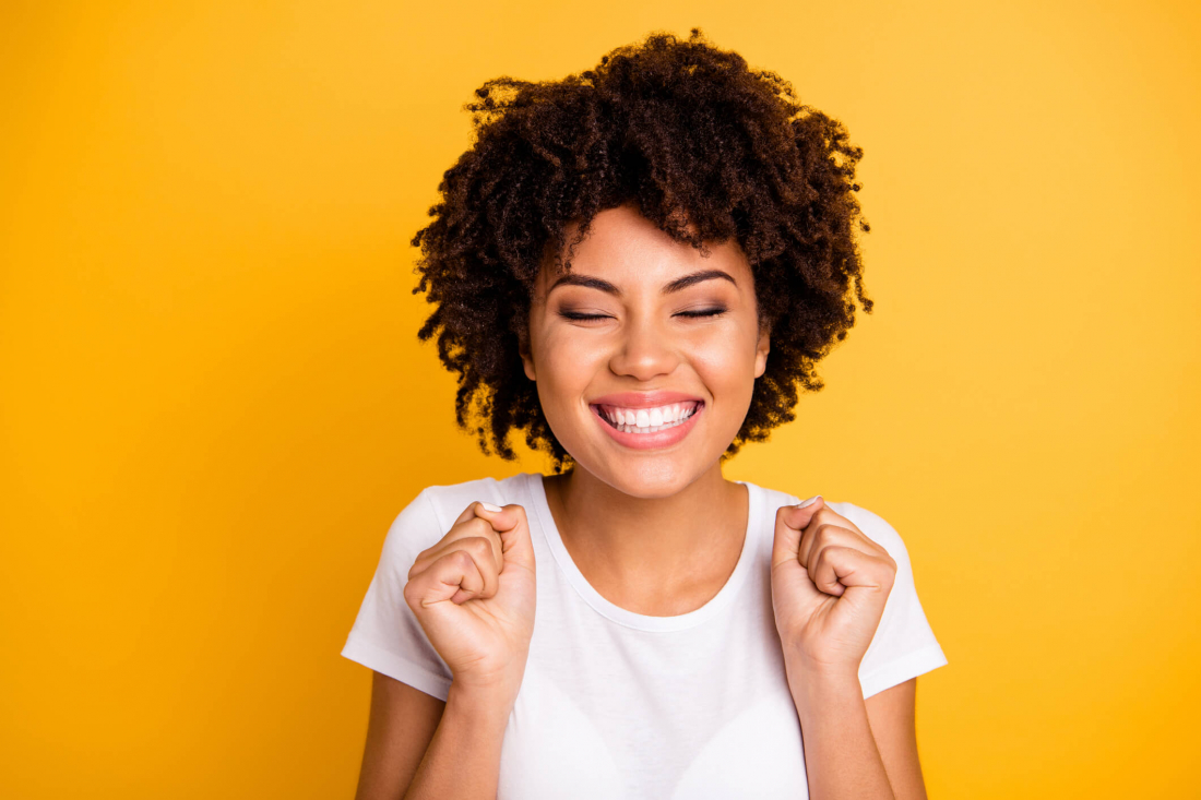 excited woman smiling