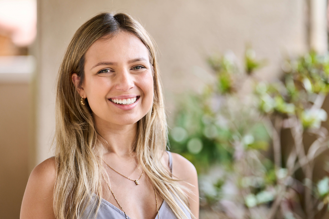 smiling woman in dental office
